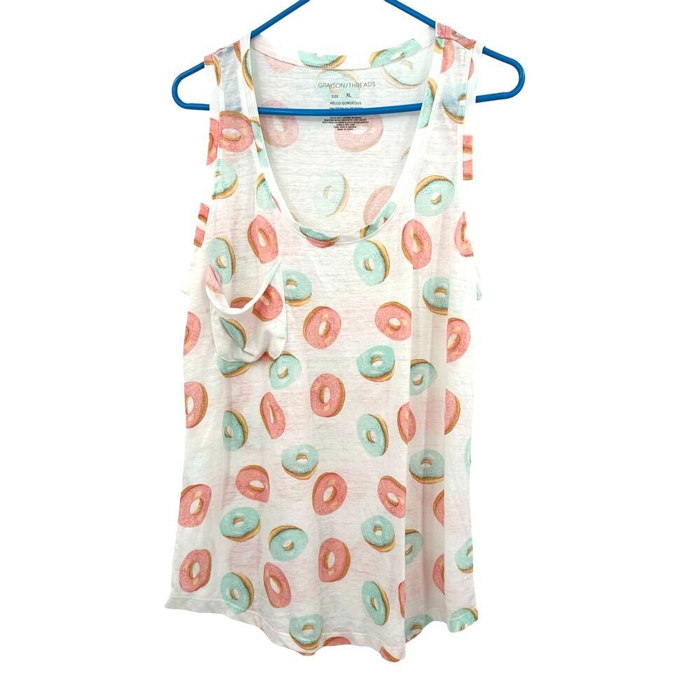grayson threads size XL sleeveless tank top donut allover print white pink blue